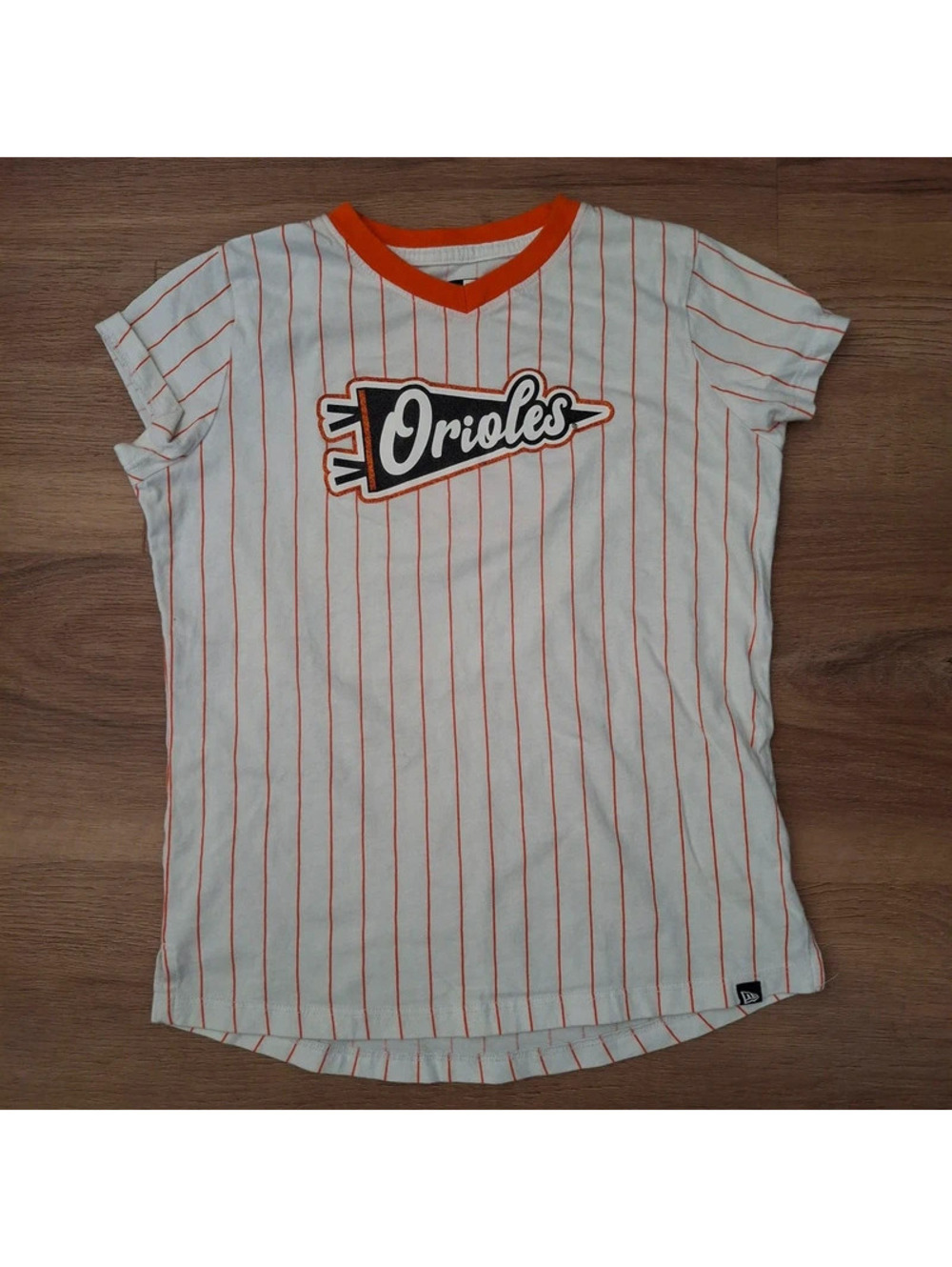Baseball season! New Era Girls Size 10/12 Baltimore Orioles Pinstripe Tee